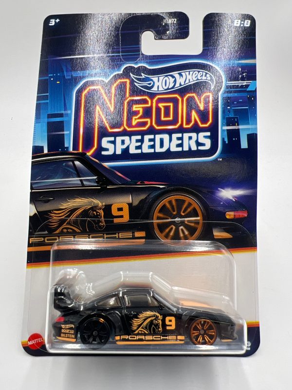 2025 Hot Wheels Neon Speeders #8 Porsche 993 GT2 Black Error Non Painted Wheel W Protector Fashion