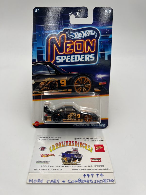 2025 Hot Wheels Neon Speeders #8 Porsche 993 GT2 Black Error Non Painted Wheel W Protector Fashion