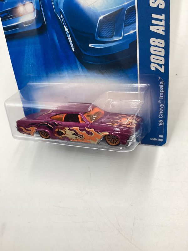 2008 Hot Wheels All Stars #58 65 Chevy Impala Purple Bad J Hook 18F For Cheap