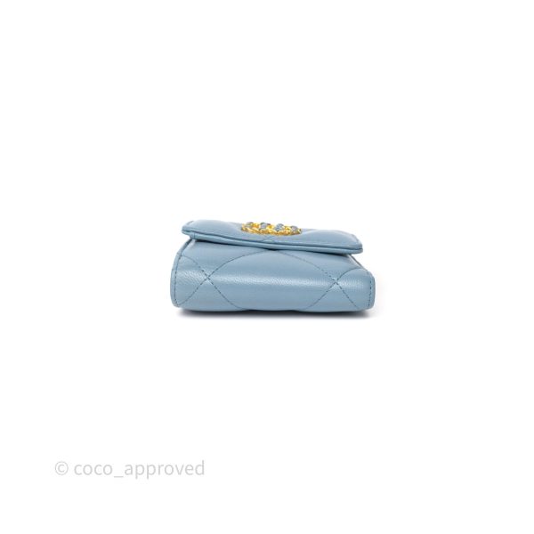 Chanel 19 Short Flap Wallet Cloud Blue Lambskin Cheap