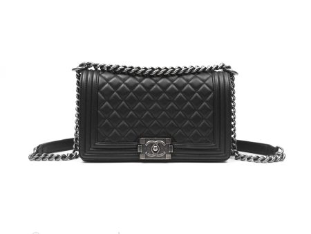 Chanel Boy Quilted Medium Black Calfskin Ruthenium Hardware Online Hot Sale