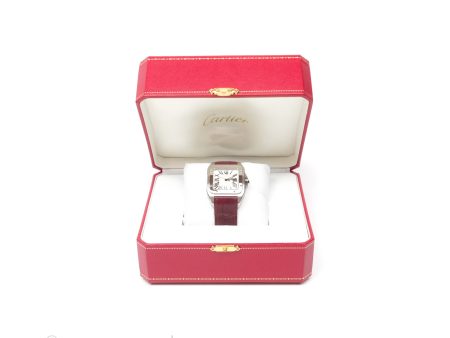 Cartier Santos-Dumont Automatic Steel Watch Burgundy Alligator-skin Strap For Discount