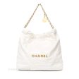 Chanel 22 Medium White Shiny Crumpled Calfskin Aged Gold Hardware For Discount