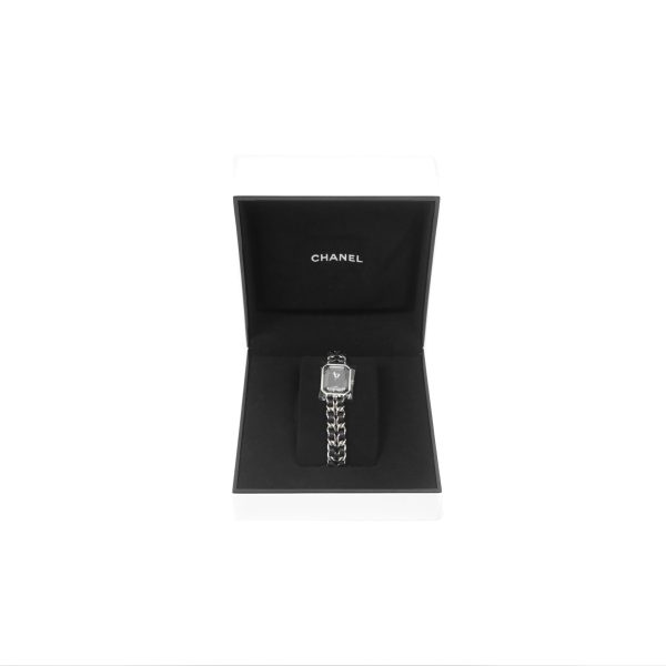 Chanel Première Iconic Chain Watch Black Leather Silver Tone Size ML Discount