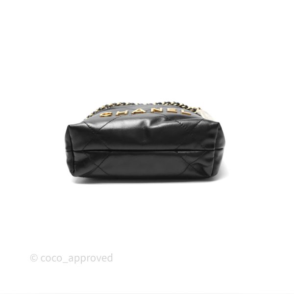 Chanel 22 Mini Bag Black Crumpled Calfskin Aged Gold Hardware Hot on Sale