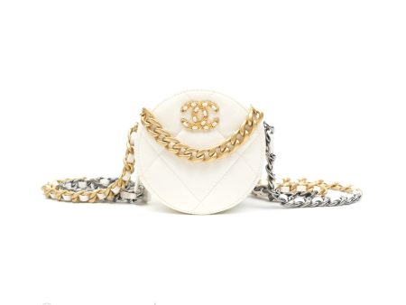 Chanel 19 Round Clutch With Chain White Glazed Calfskin Mixed Hardware Discount