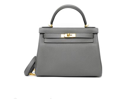 Hermès Kelly 28 Retourne Gris Meyer 0L Clemence Gold Hardware For Cheap