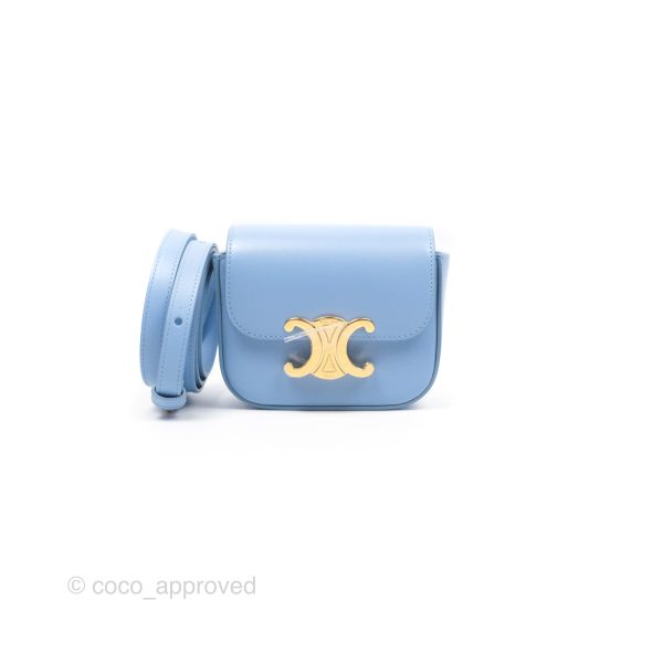 Celine Mini Triomphe Shiny Calfskin Light Blue Fashion