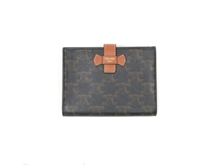 Celine Medium Strap Wallet In Triomphe Canvas Tan Lambskin Online now