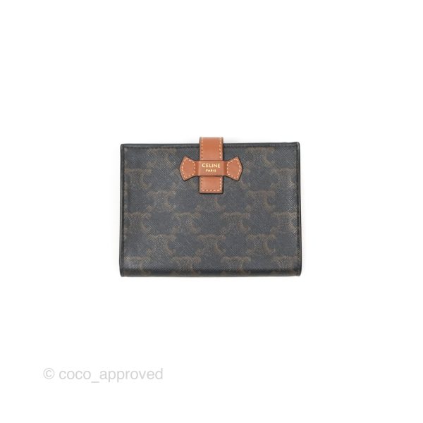 Celine Medium Strap Wallet In Triomphe Canvas Tan Lambskin Online now