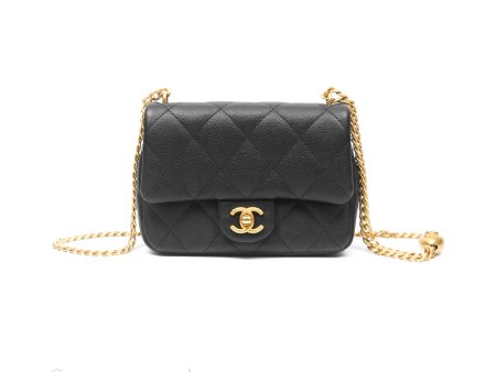 Chanel Mini Flap Bag Heart Adjustable Chain Black Caviar Aged Gold Hardware For Discount