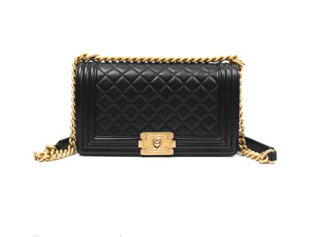 Chanel Medium Boy Quilted Black Caviar Aged Gold Hardware Fashion