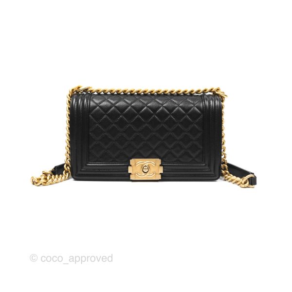 Chanel Medium Boy Quilted Black Caviar Aged Gold Hardware Fashion