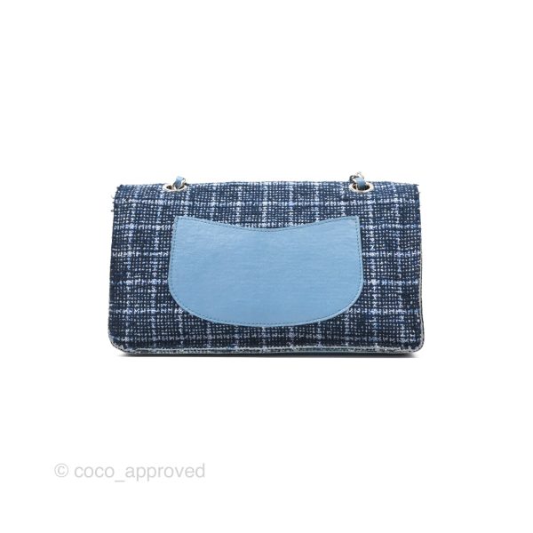 Chanel Flap Bag Tweed Blue Silver Hardware For Cheap