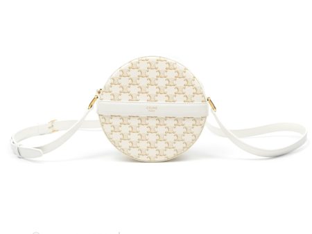 Celine Round Purse on Strap Triomphe Canvas White Calfskin For Sale