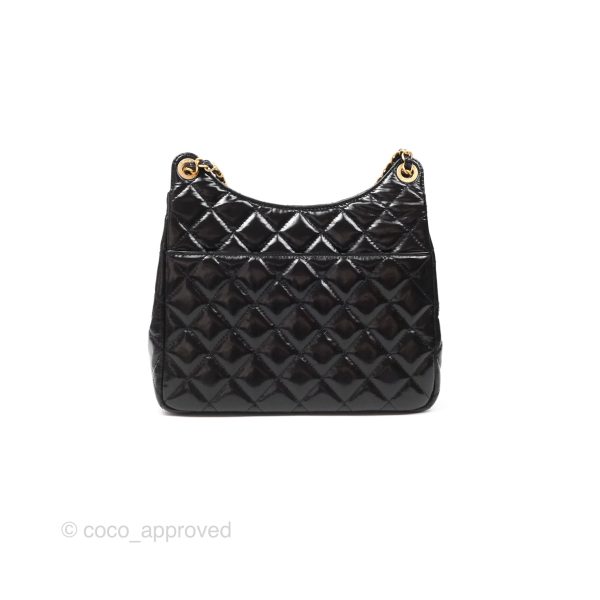 Chanel Medium Quilted Wavy CC Hobo Black Patent Aged Gold Hardware Sale