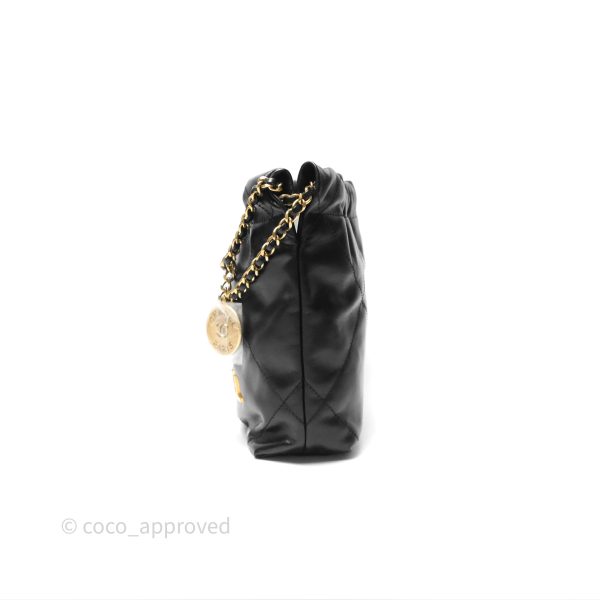 Chanel 22 Mini Bag Black Crumpled Calfskin Aged Gold Hardware Hot on Sale