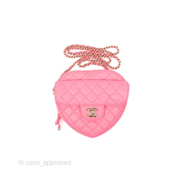 Chanel Large Heart Bag Pink Lambskin Gold Hardware 22S Fashion