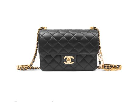 Chanel Flap Bag with Logo Enamel Chain Black Lambskin 22B Online Hot Sale