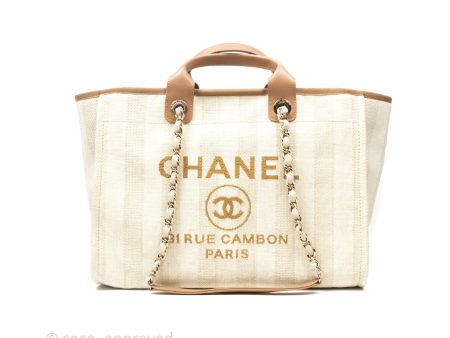 Chanel Large Deauville Beige Brown Tweed Gold Hardware Cheap