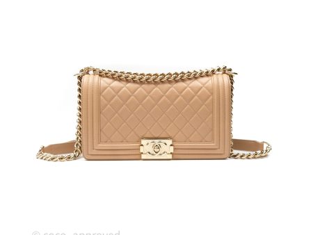 Chanel Boy Quilted Medium Beige Calfskin Gold Hardware Hot on Sale