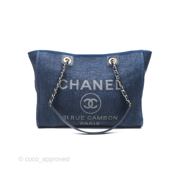 Chanel Medium Deauville Navy Canvas Gold Hardware Sale