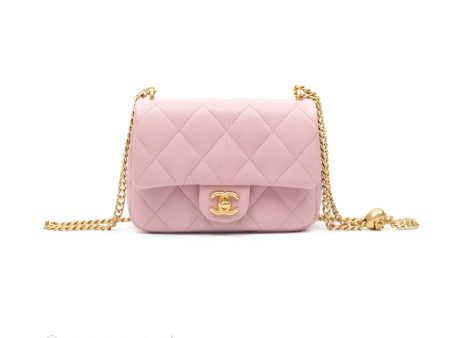 Chanel Mini Flap Bag Heart Adjustable Chain Dusty Pink Caviar Aged Gold Hardware For Sale