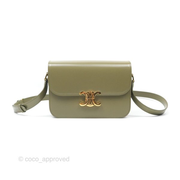 Celine Medium Triomphe Soft Khaki Shiny Calfskin Discount