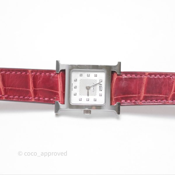 Hermès Heure H Watch Diamond Red Alligator Palladium Hardware Discount