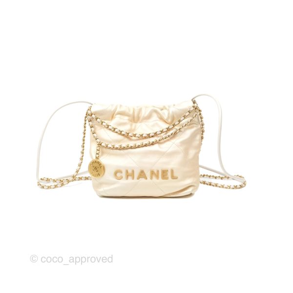 Chanel 22 Mini Bag Iridescent Light Pearly Calfskin Aged Gold Hardware Fashion