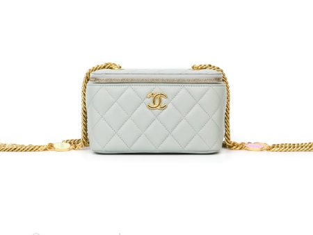 Chanel Quilted Vanity Rectangular with Chain Grey Blue Lambskin Gold Hardware on Sale