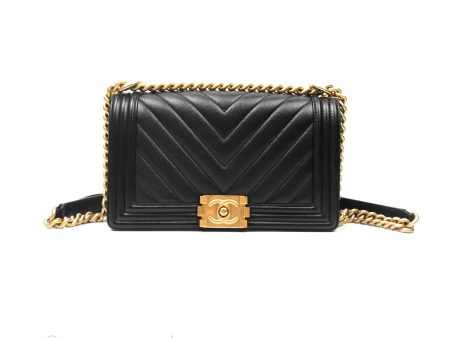 Chanel Medium Boy Chevron Black Caviar Aged Gold Hardware Online Sale