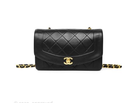 Chanel Vintage Small Classic Diana Flap Bag Black Lambskin 24K Gold Hardware on Sale