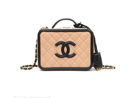 Chanel Quilted Medium CC Filigree Vanity Case Beige Caviar Gold Hardware Online now