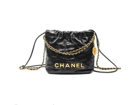 Chanel 22 Mini Bag Black Shiny Crumpled Calfskin Cheap