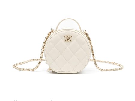 Chanel Mini Round Vanity Bag Handle With Care Ivory Caviar Online Hot Sale