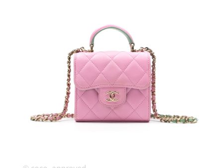 Chanel Mini Handle Clutch With Chain Pink  Mint Lambskin Gold Hardware 23P Online