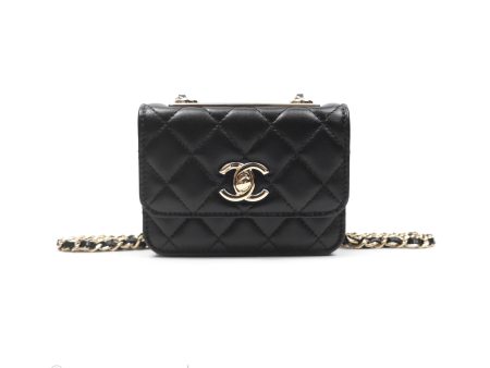 Chanel Mini Quilted Trendy CC Card Holder With Chain Black Lambskin Gold Hardware For Sale