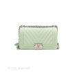 Chanel Medium Chevron Boy Mint Green Calfskin Silver Hardware on Sale