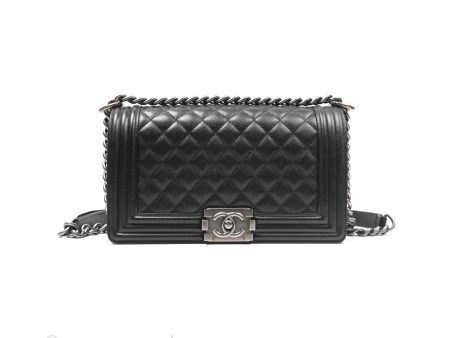 Chanel Medium Boy Quilted Black Caviar Ruthenium Hardware Supply