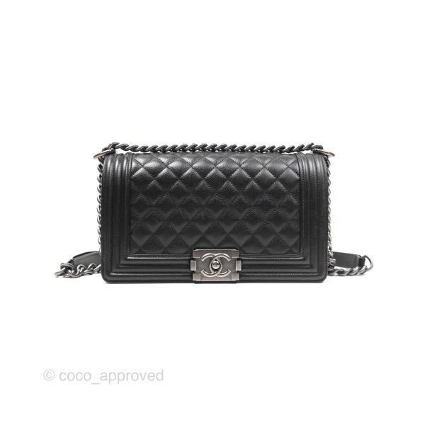 Chanel Medium Boy Quilted Black Caviar Ruthenium Hardware Supply