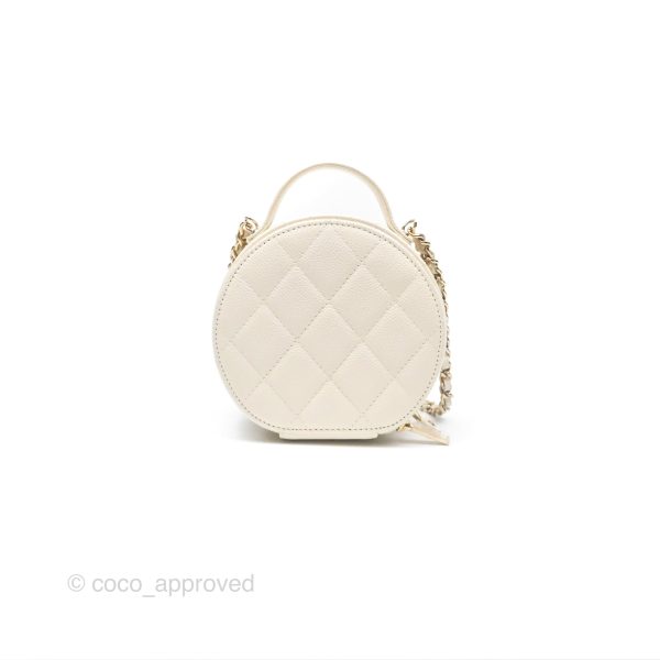 Chanel Mini Round Vanity Bag Handle With Care Ivory Caviar Online Hot Sale