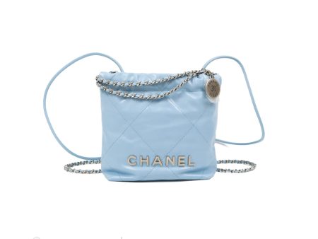 Chanel 22 Mini Bag Light Blue Crumpled Calfskin Cheap