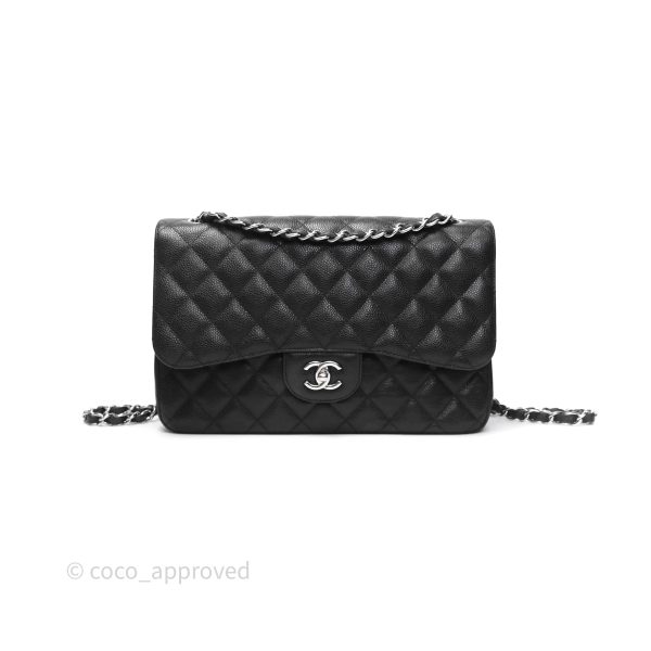 Chanel Jumbo Double Flap Black Caviar Silver Hardware⁣⁣ Hot on Sale