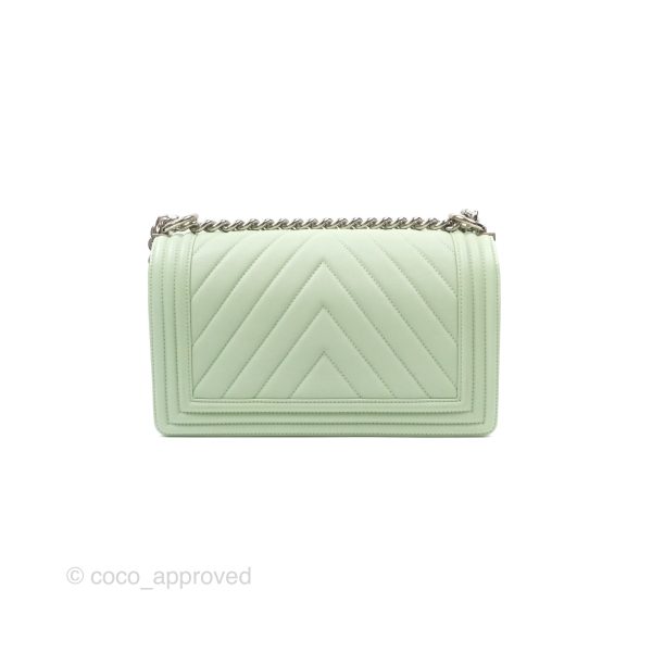 Chanel Medium Chevron Boy Mint Green Calfskin Silver Hardware on Sale