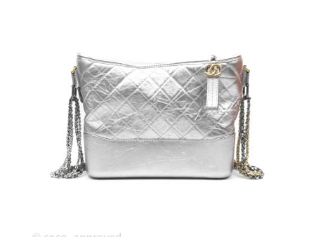 Chanel Large Gabrielle Hobo Metallic Silver Aged Calfskin Mixed Hardware Online now