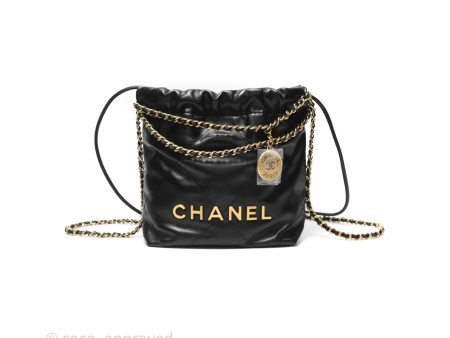 Chanel 22 Mini Bag Black Crumpled Calfskin Aged Gold Hardware Hot on Sale