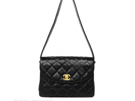 Chanel Vintage Half Moon Flap Shoulder Bag Black Lambskin 24K Gold Hardware Online