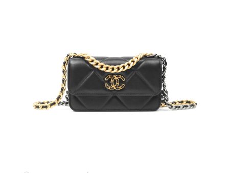 Chanel 19 Mini WOC Flap Phone Holder Black Lambskin Mixed Hardware Supply