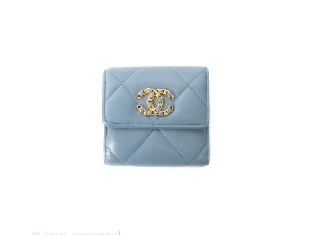 Chanel 19 Short Flap Wallet Cloud Blue Lambskin Cheap